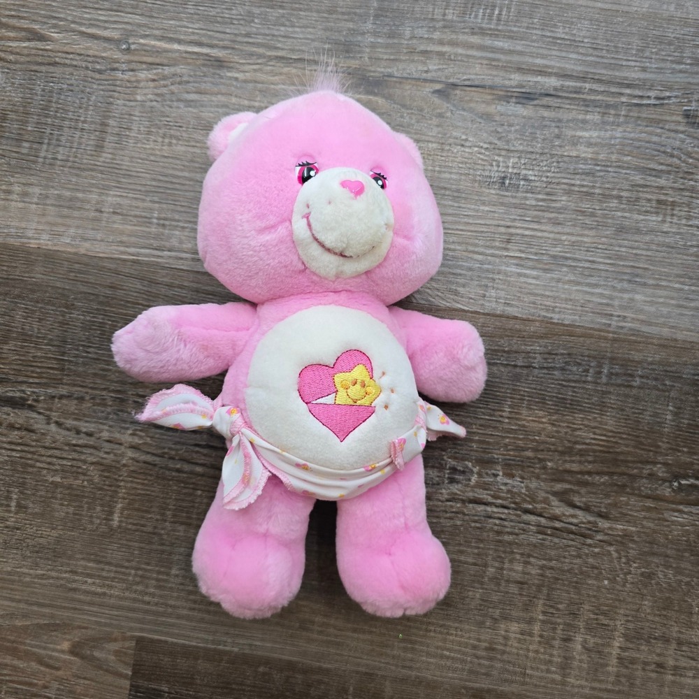 Care Bears Baby Hugs Pink Plush Bear with Floral Diaper 2000s Retro Toy